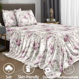 Shein 4 Pcs Garden Flower Pattern Set Bed Sheet Purple