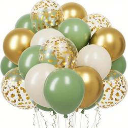 Shein Green White And Gold Confetti Latex Balloons 30pcs