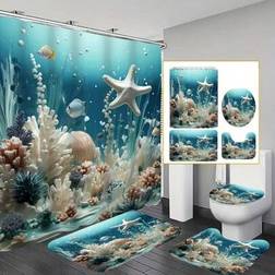 Shein Seashell & Starfish Print Bathroom Set 4pcs