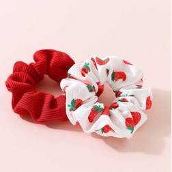 Shein 2 Pcs Set Strawberry Print Hair Scrunchies