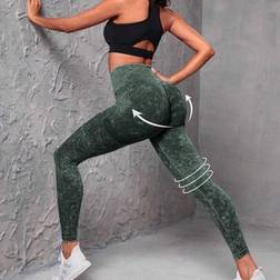 Shein Solid High Waist Seamless Elastic Washed Leggings