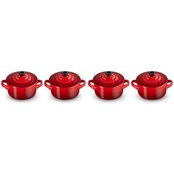 Le Creuset Mini Cocotte Cherry Red Set med lock 4 delar