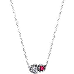 Pandora Halo Hearts Pendant Necklace - Silver/Pink/Transparent