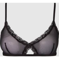Understatement Mesh Lace Trim Triangle Bralette - Black