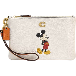Coach Disney X Essential Small Wristlet In Regenerative Leather With Mickey Mouse - Brass/Chalk Multi