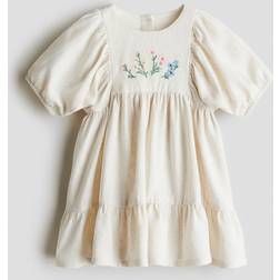 H&M Klänning I Linmix - Beige/Blommor