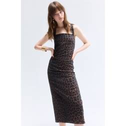 H&M Dam - Brun/Leopardmönstrad Klänning I Linmix - Brun/Leopard