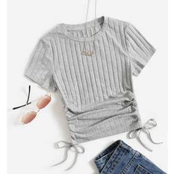 Shein Rippenstrick T-Shirt mit Schnürzug und Rüschen
