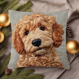 Shein 4 Pcs Retro Style Curly Dog Pattern Pillow 18x18 Inches Cushion Cover Brown