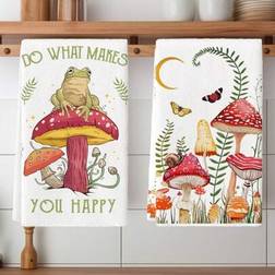 Shein 2 Pcs Bohemian Frog And Mushroom Towels Kitchen Towel