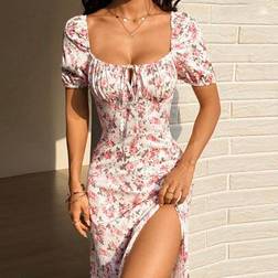 Shein Flirla Women's High Slit Floral Print Casual Vacation Bellflower Dress - Spring/Summer