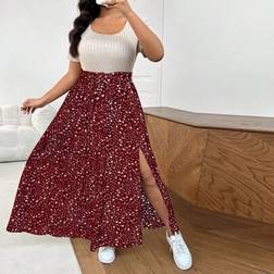 Shein Damen Lässig Kleid Große Größen Ditsy Blumen Muster - Seitenschlitz Kurzarm