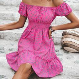 Rafferiza Damen Kleid Mit Off-Shoulder Ditsy Blumendruck