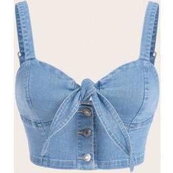Shein Einreihiges Crop-Denim-Camisole mit Bindeband vorne für Damen