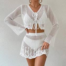 Shein Ladies Plain Simple Daily Hollow Out Cover Up - Summer Beach