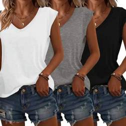 Shein Plus Size Women V-Neck Minimalist Casual Tank Tops - Plus Size