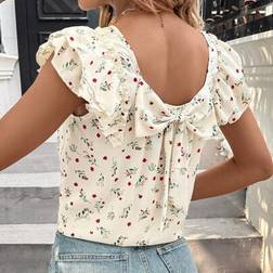 Shein Square Neck Layered Trumpet Sleeve Blouse - Women's