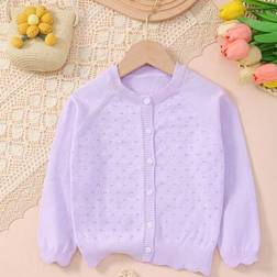 Shein Young Girl Lightweight Hollow Out Button Knitted Cardigan
