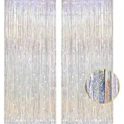 Shein Silver Metallic Tinsel Foil Fringe Curtains 1/2pcs