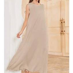 Shein Einfarbiges Perlmuttglanz Rundhals Ärmelloses Lässig Shiftkleid