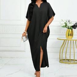 Shein Einfarbiges Kleid Mit Fledermausärmeln Und Kerbelkragen - Herbst/Winter
