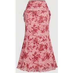 Shein Women High Waist Pink Floral Mermaid Maxi Skirt - Pink Floral