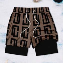 Shein Men's Double Layer Printed Casual Sports Beach Shorts