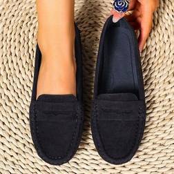 Shein Women Suede Knit Flat Shoes - Navy Blue