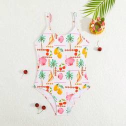 Shein Big Girl Tropical Fruit & Ocean Themed Print One-Piece Swimsuit - Holiday Style