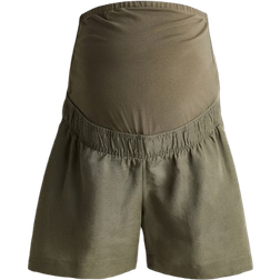 H&M Mama Linen Blend Shorts Dark Khaki Green (1255697003)