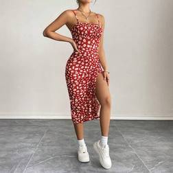 Shein Damen Große Größen Slim Fit Kleid mit Seitenschlitz - Blumenmuster