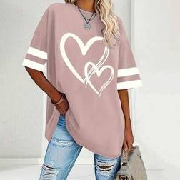 Shein Damen Großen Valentinstag Liebe Elegantes Rundhals Kurzarm T-Shirt - Herbst