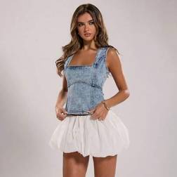 Shein Casual Tie Front Backless Sleeveless Denim Tank Top - Summer