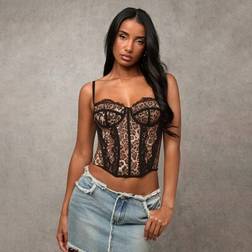Shein Women Leopard Print Mesh Splice Lace Trim Camisole Top - Date Night