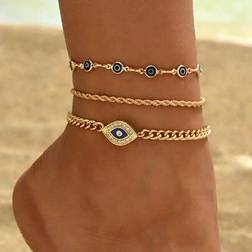 Shein Fashionable Evil Eye Link Chain Anklets - Metal Feel