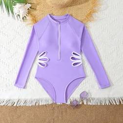 Shein Tween Girl Floral Cutout One-Piece Swimsuit With Raglan Sleeves