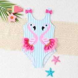 Shein Flamingo Striped Sleeveless Backless One-Piece Swimsuit - Summer Beach