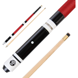 Jonny 8 Ball Hardwood 4 Piece Adjustable Snooker Pool Cue & Padded Soft Case 4x11mm Screw Tips Red