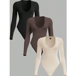 Shein Plain Knit Bodysuit Set - Long Sleeve
