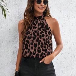 Shein Ärmellose Bluse mit Leopardenmuster und Haiterausschnitt - Eleganter Sommerstil