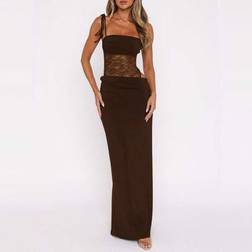Shein Elegantes Sexy Modisches Maxikleid Spitze Fischreiß - Damen