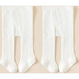 Shein Baby Girls Minimalist Solid White Soft & Breathable Tights - White