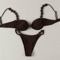 Shein Sexy Solid Color Ruched Bikini Swimwear Set - Summer Beach