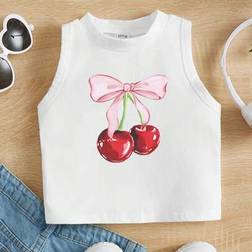 Shein Bow & Cherry Graphic Pattern - Casual Minimalist Cartoon Sleeveless Round Neck Tank Top