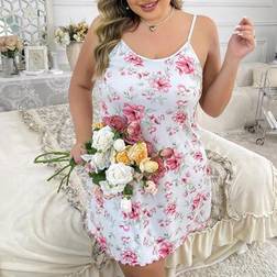 Shein Plus Size Women Floral Print Ruffle Trim Camisole - Nightgown