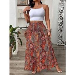 Shein Plus Size Women Paisley Floral Print Ruffle Hem Skirt - Maxi