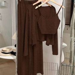 Shein Franclia 3-Piece Set Casual Everyday Layering Cami Top & Jacket - Knit Brown