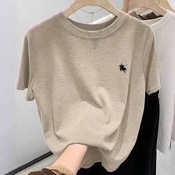 Shein Fabrikpreis Einfaches Pferd Stickerei Reguläres Kurzarm T-Shirt