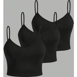 Shein 3pcs Set Women Plus Size Solid Color Black Cami Top - Black