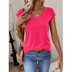 Shein Women's Solid Color V-Neck Batwing Sleeve Casual Versatile T-Shirt